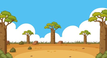 Background scene with tall trees in the field illustrationのイラスト素材