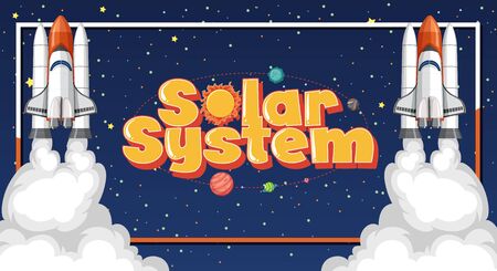 Poster design with two spaceships in the space illustrationのイラスト素材