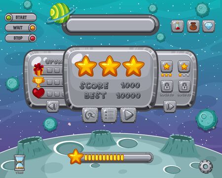 Screen template for  computer game with space in background illustrationのイラスト素材