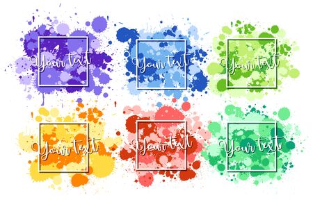 Background design with watercolor splash in many colors on white background illustrationのイラスト素材