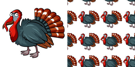 Seamless background design with wild turkey illustration