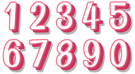 Font design for numbers one to zero on white background illustrationのイラスト素材