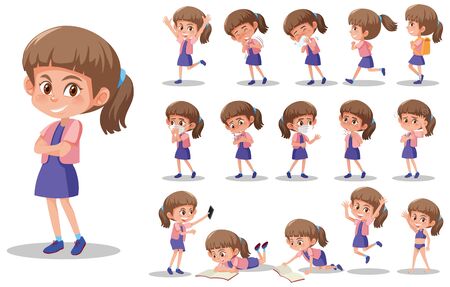 Set of kid character with different expressions on white background illustrationのイラスト素材