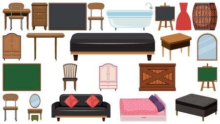 Set of different types of furnitures on white background illustrationのイラスト素材