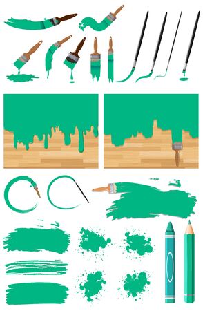 Different design of watercolor painting in green on white background illustrationのイラスト素材