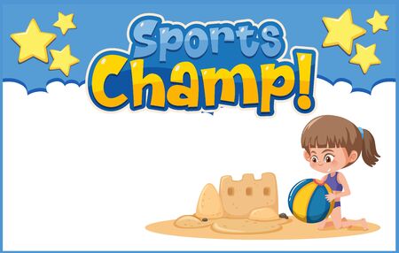 Background template with girl playing sandcastle illustrationのイラスト素材