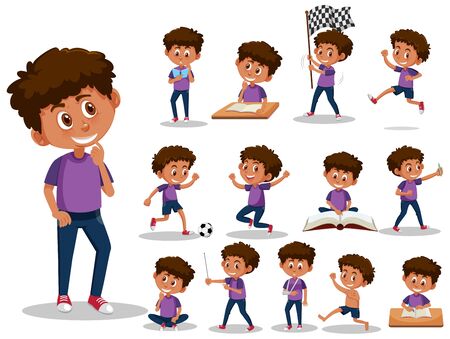Set of kid character with different expressions on white background illustrationのイラスト素材