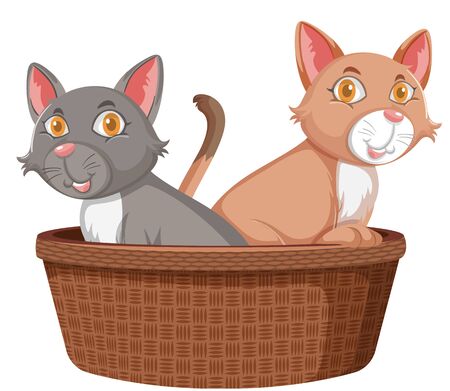 Two cute cats in basket on white background illustrationのイラスト素材