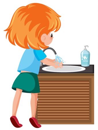 Girl cleaning hand to avoid coronavirus illustrationのイラスト素材