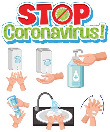 Stop corona by washing hand illustrationのイラスト素材