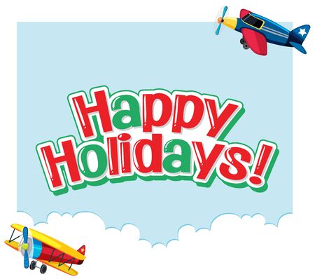 Font design template for word happy holidays with airplane flying illustrationのイラスト素材
