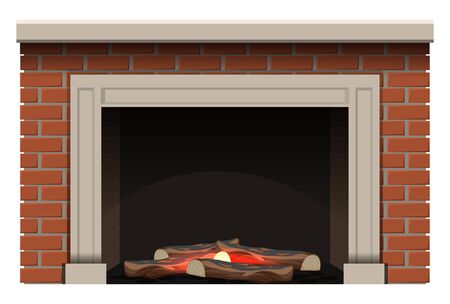 Fireplace with firewoods and little flame inside illustrationのイラスト素材