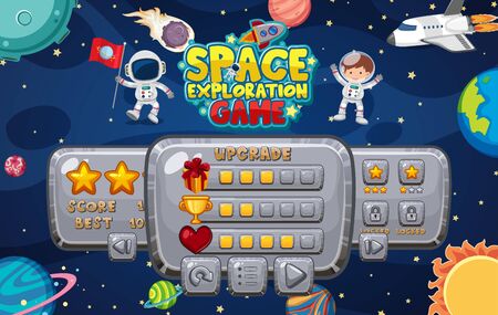 Game template with many planets in the space background illustrationのイラスト素材