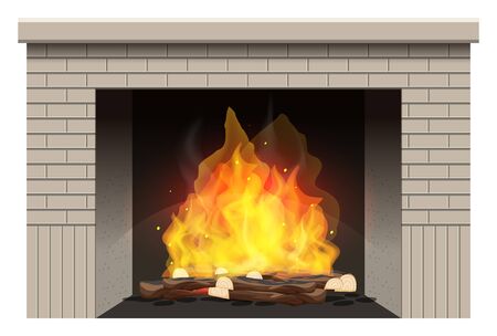 Fireplace with wooden fire inside  illustrationのイラスト素材