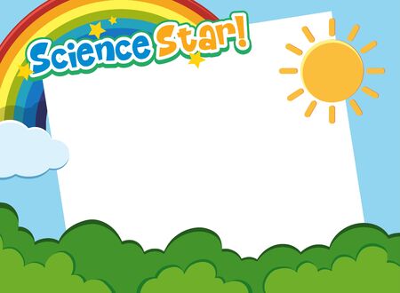 Background template design with garden and rainbow in the sky illustrationのイラスト素材