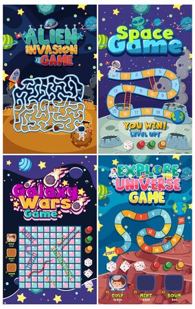 Game template with many planets in the space background illustrationのイラスト素材