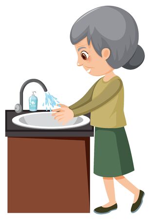 Old lady washing hands illustrationのイラスト素材