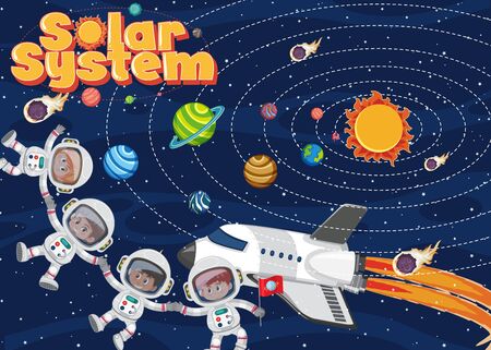Background scene with many astronauts in space illustrationのイラスト素材
