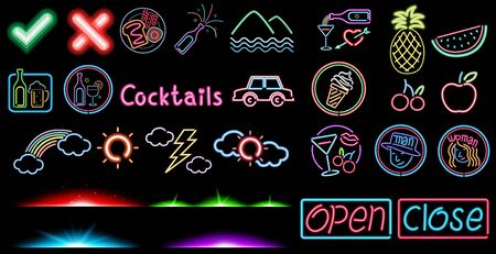 Big set of light signs with icon and words illustrationのイラスト素材