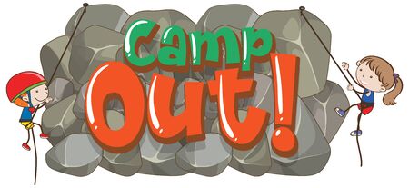 Font design for word camp out with two kids climbing rock illustrationのイラスト素材