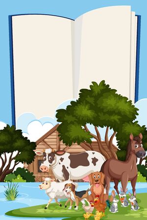 Border template design with many wild animals in background illustrationのイラスト素材