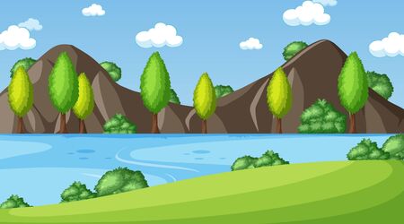 Background scene with many trees in the park illustrationのイラスト素材