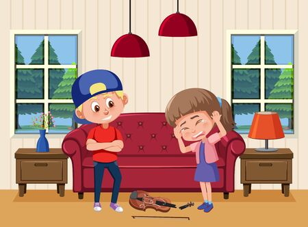 Scene with kid bullying their friend at home illustrationのイラスト素材