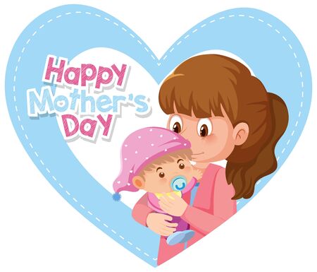 Template design for happy mother's day with mom and baby illustrationのイラスト素材