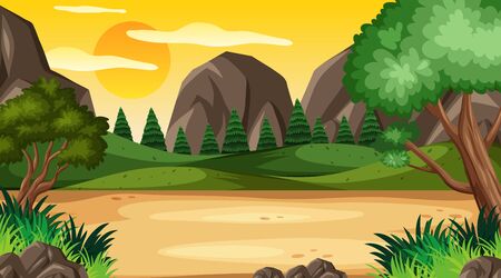 Background scene with many trees in the park illustrationのイラスト素材