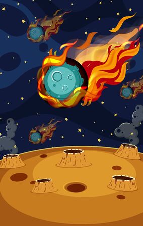 Background scene with asteroid flying in the space illustrationのイラスト素材