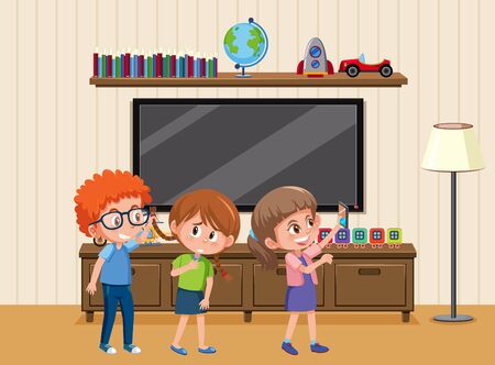 Scene with kid bullying their friend at home illustrationのイラスト素材