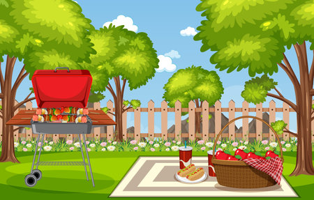 Background scene with BBQ in the park illustrationのイラスト素材