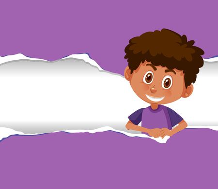 Background template design with happy boy on purple paper illustrationのイラスト素材