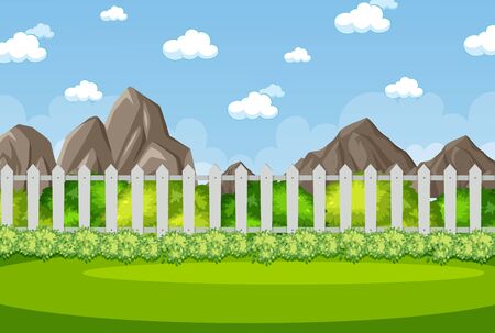 Background scene with fence in the park illustrationのイラスト素材