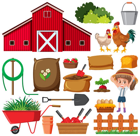 Set of gardening items on white background illustrationのイラスト素材