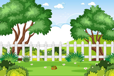 Background scene with trees in the park illustrationのイラスト素材