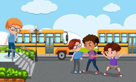 Scene with kid bullying their friend at school illustrationのイラスト素材