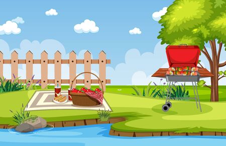 Background scene with barbecue in the park illustrationのイラスト素材