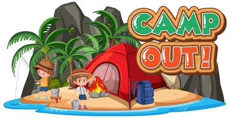 Font design for camp out with tent in the park illustrationのイラスト素材