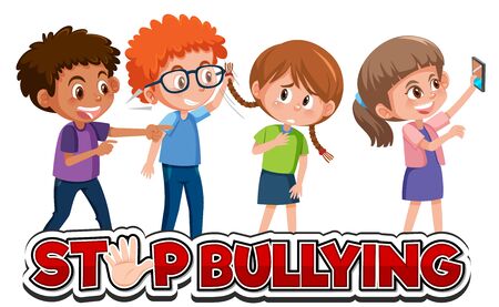 Stop domestic violence font design with kids bullying friend  illustrationのイラスト素材