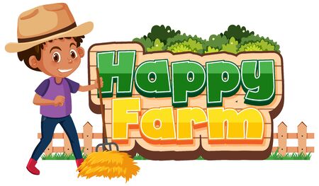Font design for happy farm on white background illustrationのイラスト素材