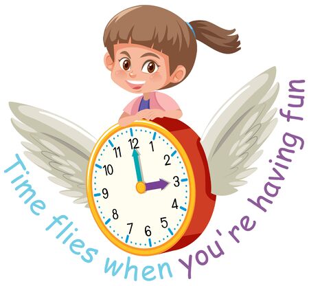 English idiom with picture description for time flies when you are having fun on white background illustrationのイラスト素材