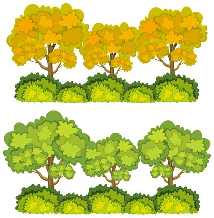 Big green trees on white background illustrationのイラスト素材