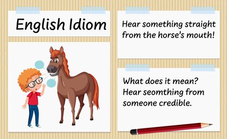 English idiom hear something straight from the horse's mouth template illustrationのイラスト素材