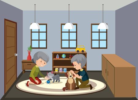 Background scene with old people staying at home illustrationのイラスト素材