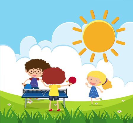 Scene with kids playing in the park illustrationのイラスト素材