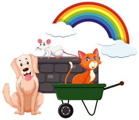 Many animals and rainbow on white background illustrationのイラスト素材