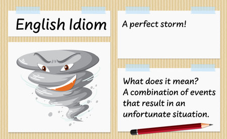 English idiom a perfect storm template illustrationのイラスト素材