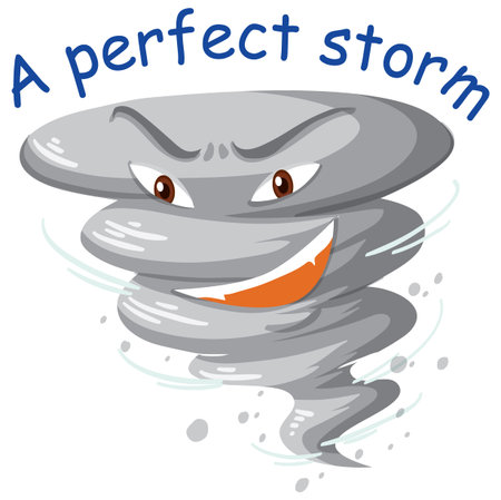 English idiom with picture description for a perfect storm on white background illustrationのイラスト素材