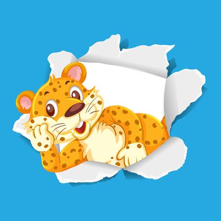 Background template design with wild tiger on blue paper illustrationのイラスト素材